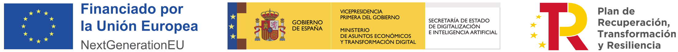 Logotipos "Financiación de la Unión Europea", "Ministerio de Asuntos Económicos y Transformación Digital" y "Plan de Recuperación, Transformación y Resiliencia 